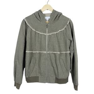 Current Air Jacket XS Gray Brown Knit Ruffle Pocket Zip Up Hooded Sweater
